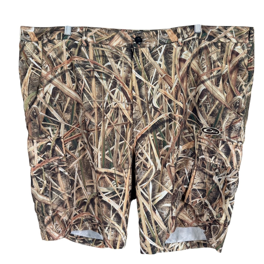 Drake Waterfowl Camo Cargo Shorts Mens 2XL Brown Mossy Oak Shadow Grass Blades